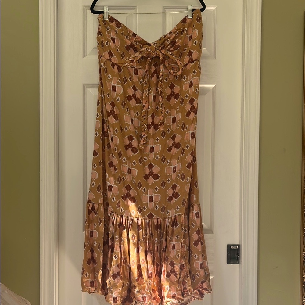 American Eagle Outfitters Patterned Brown Halter Midi Dress